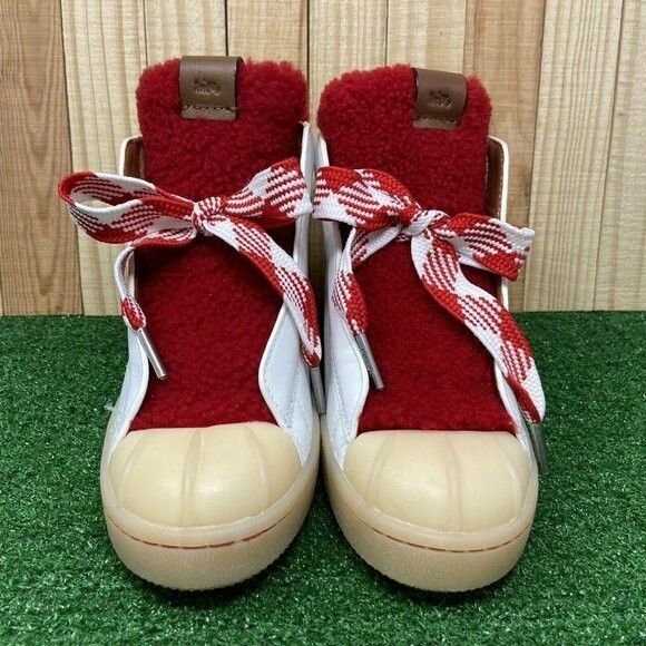 NEW Coach G1493 White Red Leather Shearling Boots Women's SZ 6 B G - Picture 2 of 12